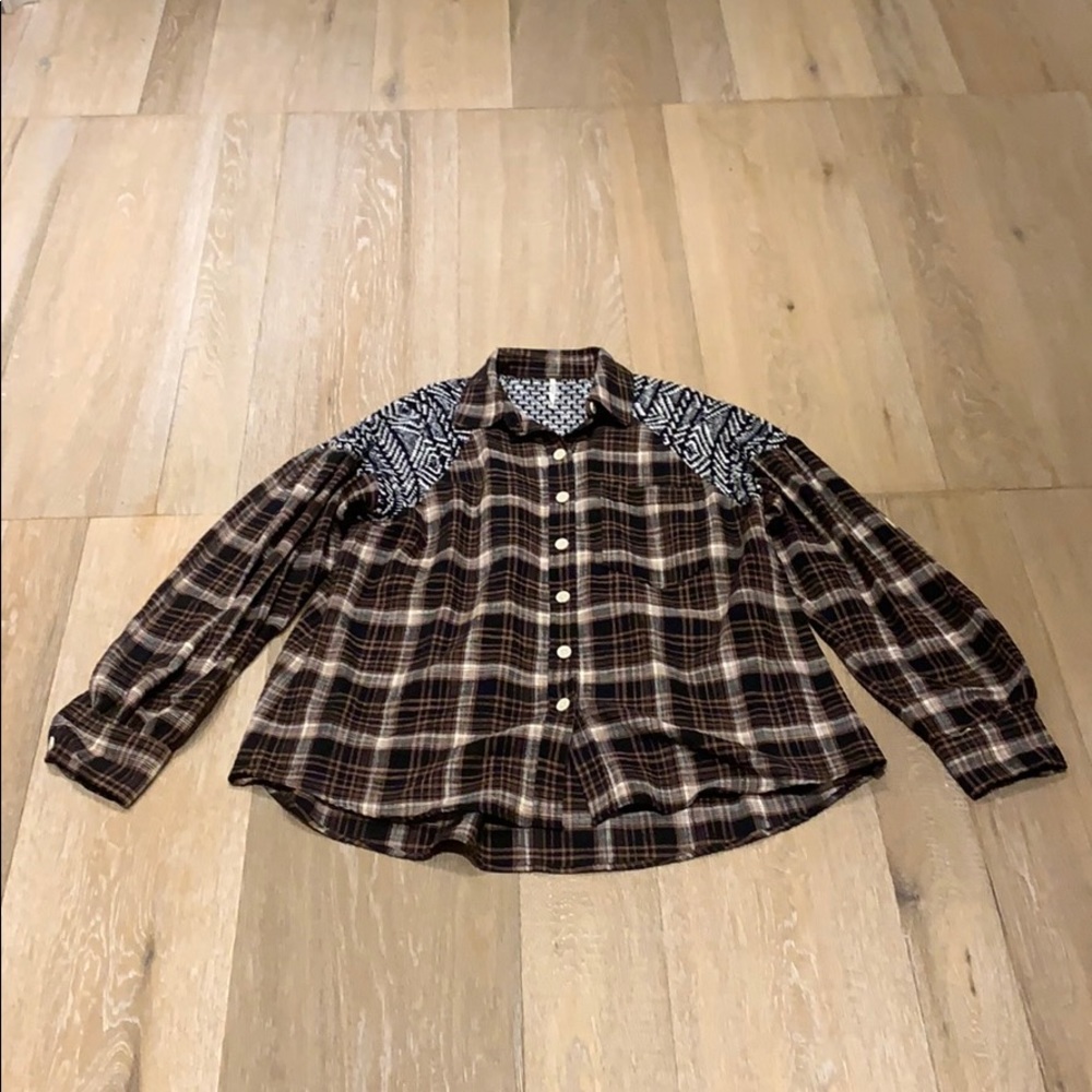 Multi-patterned button-up flannel
